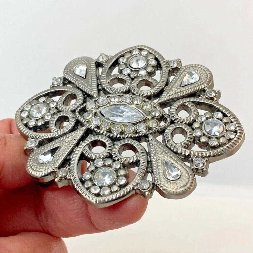 Belt Buckle Women Unisex‎ Midcentury Rhinestones Sparkling Goth Art Deco